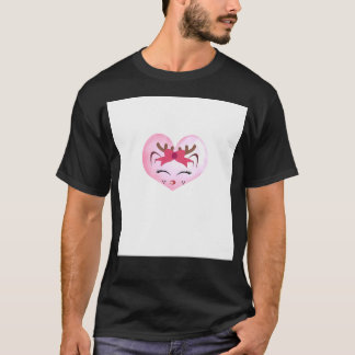 Camiseta Rapariga Bonita Enfrentada Em Fundo De Coração Ros