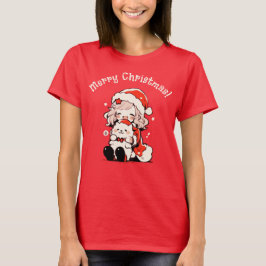 Camiseta Rapariga Branca de Férias Modernas com Natal de Cã
