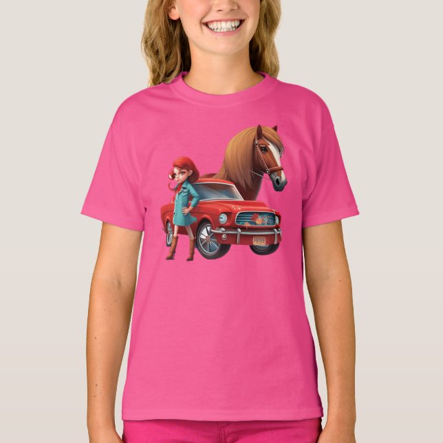 Camiseta Rapariga com Cavalo de Carro Mustang (Frente)