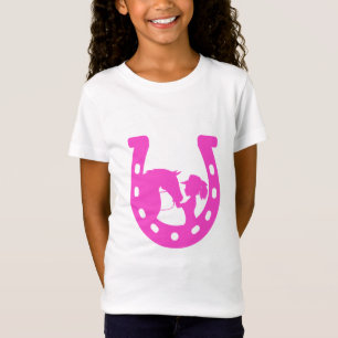 Camiseta Rapariga com Cavalo e Ferradura Rosa Quente do Cha