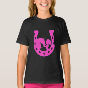 Camiseta Rapariga com Cavalo e Ferradura Rosa Quente do Cha