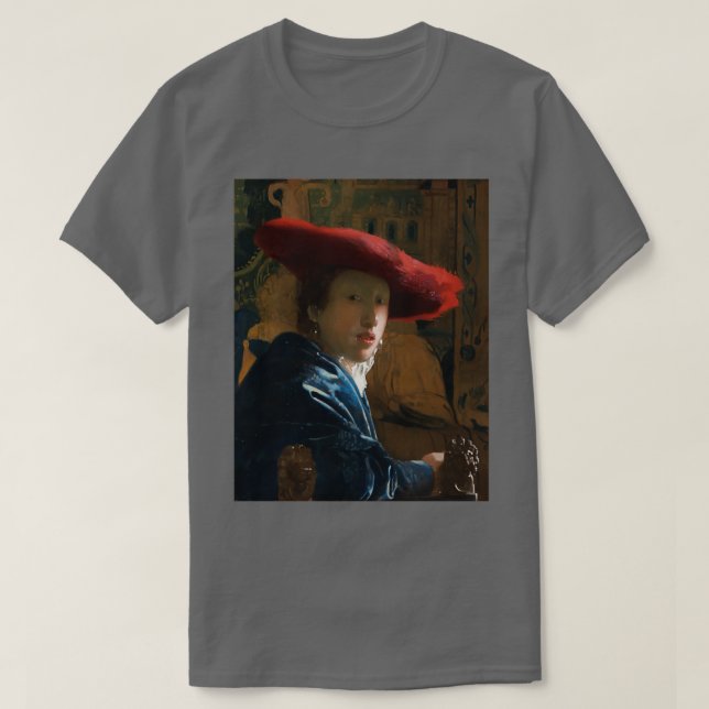 Camiseta Rapariga com chapéu vermelho Johannes Vermeer 1665 (Frente do Design)