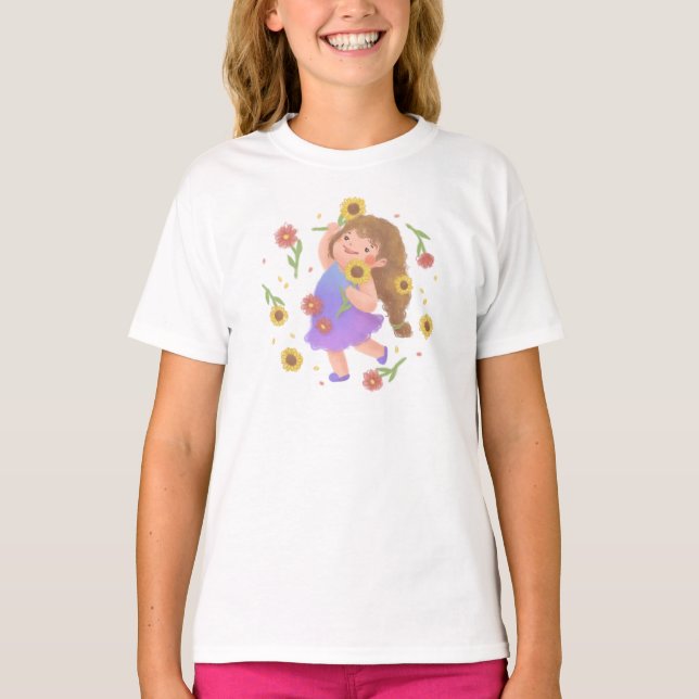 Camiseta Rapariga com Ilustração de Girassóis (Frente)