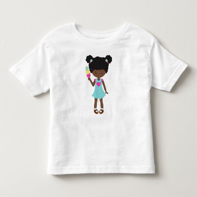 Camiseta Rapariga com Sorvete, Afro-Americana, Vestida (Frente)