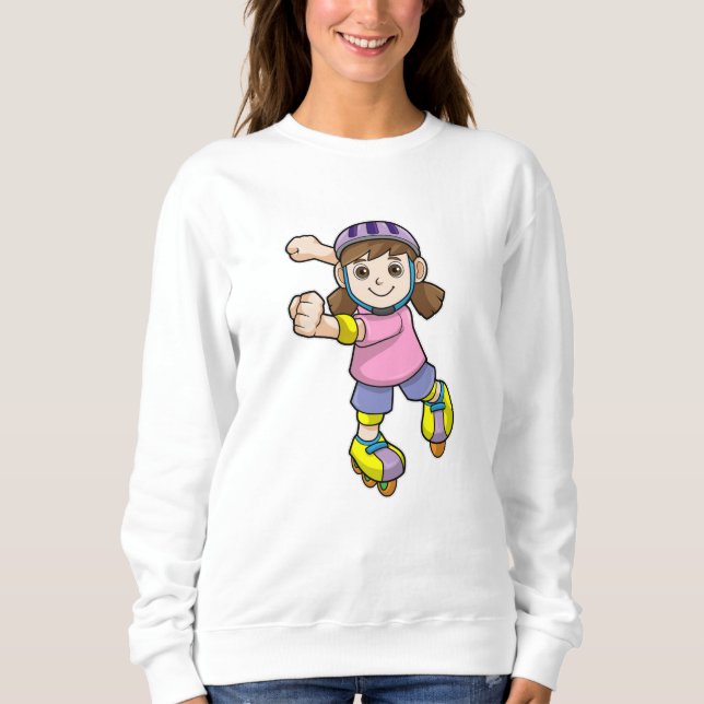 Camiseta Rapariga como Skater com Skates e Capacetes (Frente)