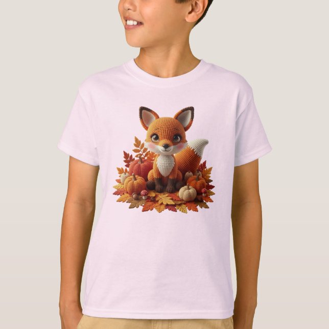 Camiseta Rapariga Crochet Fox com Abóboras – Amigu de Outon (Frente)