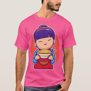 Camiseta Rapariga da Ásia Bonita segurando desenho de macar