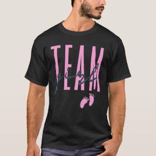 Camiseta Rapariga Da Equipe Rever Chá de fraldas Rosa Ou Az