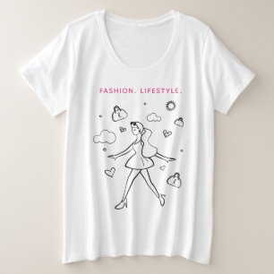 Camiseta Rapariga da Moda - Desenho em Preto, Branco e Rosa