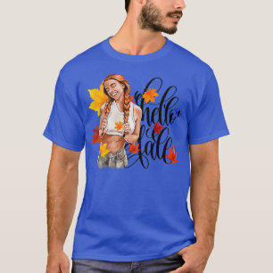 Camiseta Rapariga da Moda Ruiva em Folhas de Queda e Motiva
