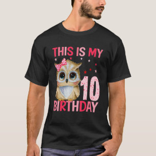 Camiseta Rapariga de 10 anos Coruja Coruja 10º Aniversário