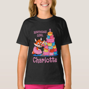 Camiseta Rapariga de aniversário 3 hoje Fox Comendo Bolo,