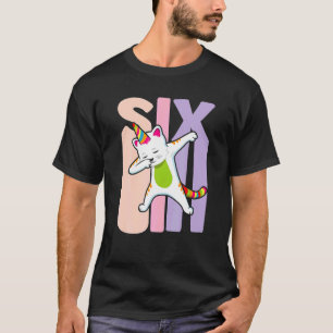 Camiseta Rapariga de Aniversário 6H Gato do Arco-Íris Cuto