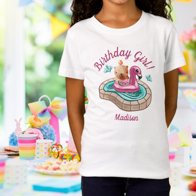 Camiseta Rapariga de aniversário da Festa de Piscina de Cap (Criador carregado)