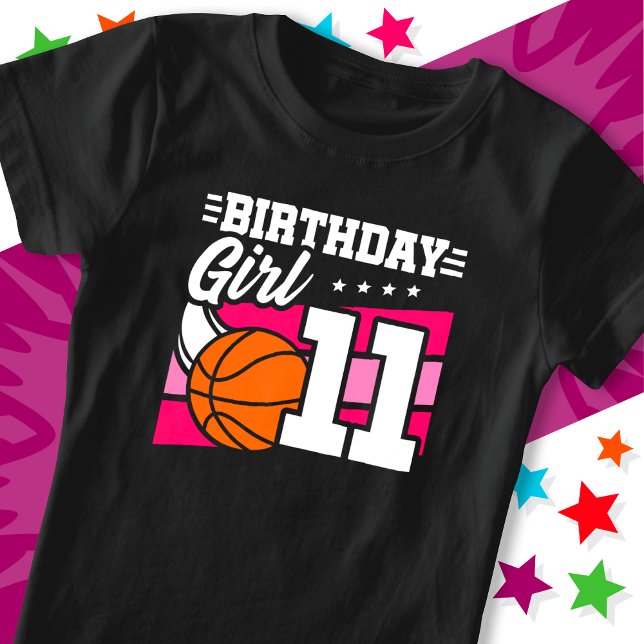 Camiseta Rapariga de aniversário de 11 de Festa de Basquete (Criador carregado)