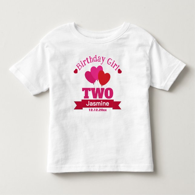 Camiseta Rapariga de aniversário de 2 anos Balões de coraçã (Frente)