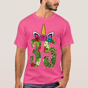 Camiseta Rapariga de aniversário de 35 anos Floral Unicórn