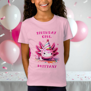 Camiseta Rapariga de aniversário de Axolotl rosa personaliz