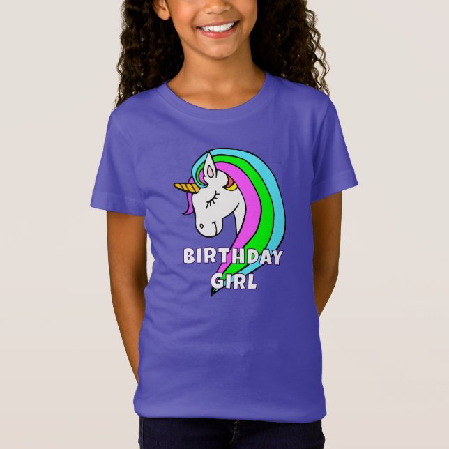 Camiseta Rapariga de aniversário Rainbow Unicorn Girl (Frente)