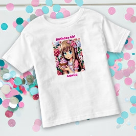 Camiseta Rapariga de aniversário rosa da Pixel Art Personal