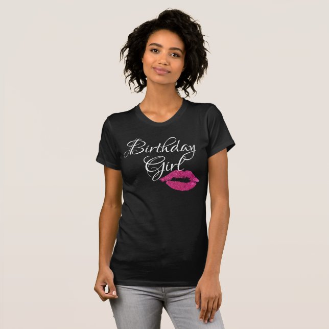 Camiseta Rapariga de aniversário rosa Lábios brilhantes pre (Frente Completa)