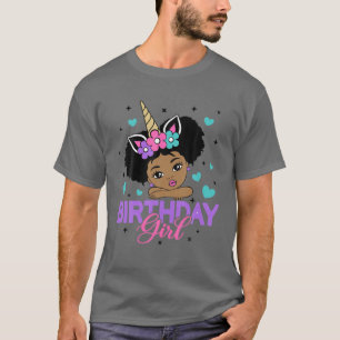 Camiseta Rapariga de aniversário Unicórn Black Princess A