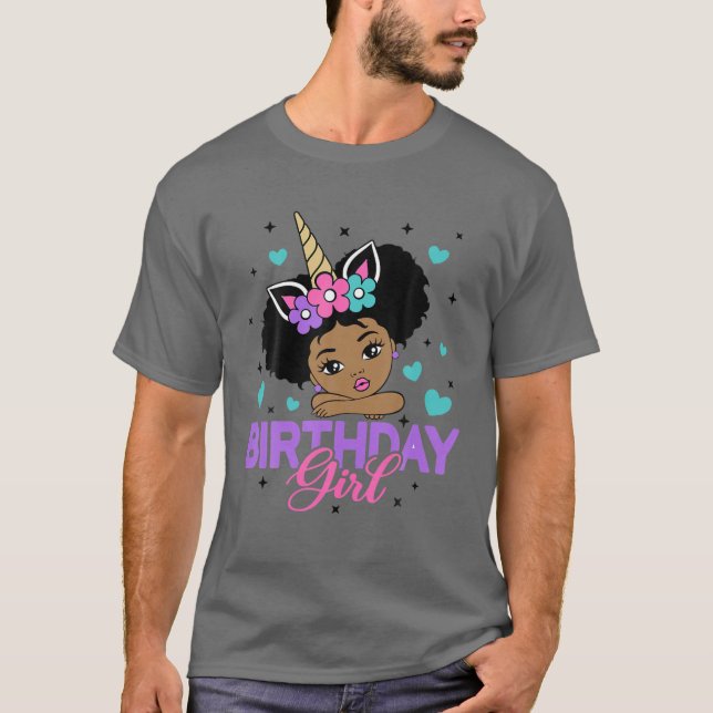 Camiseta Rapariga de aniversário Unicórn Black Princess Afr (Frente)