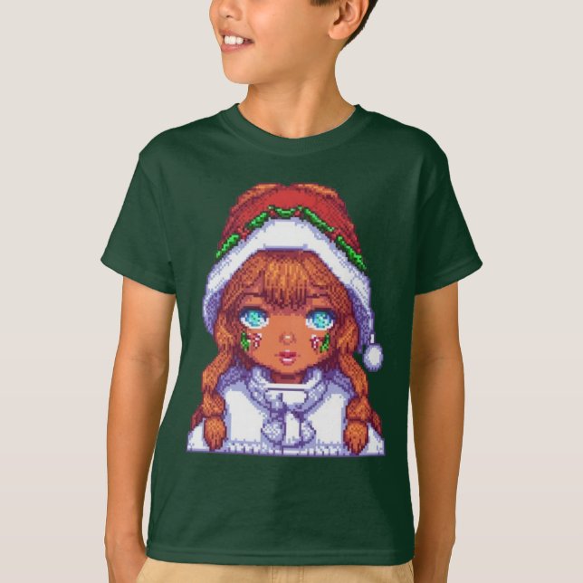 Camiseta Rapariga de arte em Pixel vestindo chapéu de Papai (Frente)