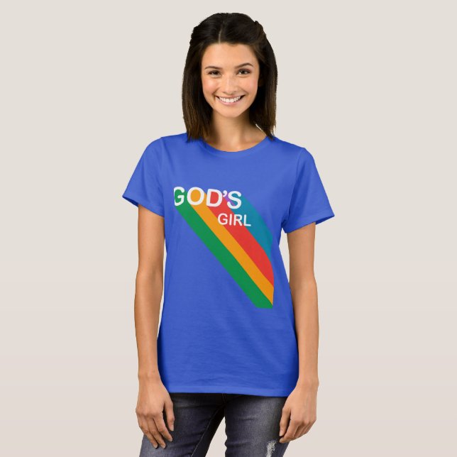 Camiseta Rapariga de Deus Retro Rainbow Script Christian (Frente Completa)
