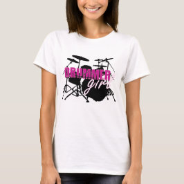 Camiseta Rapariga de Drummer com Texto Roxo e Grungue Negro