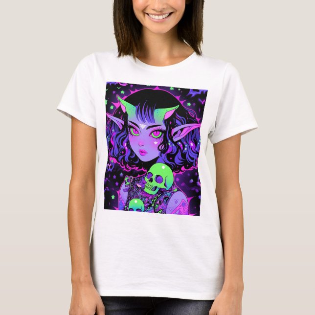 Camiseta Rapariga de Elf Alienígena Verde e Roxa (Frente)