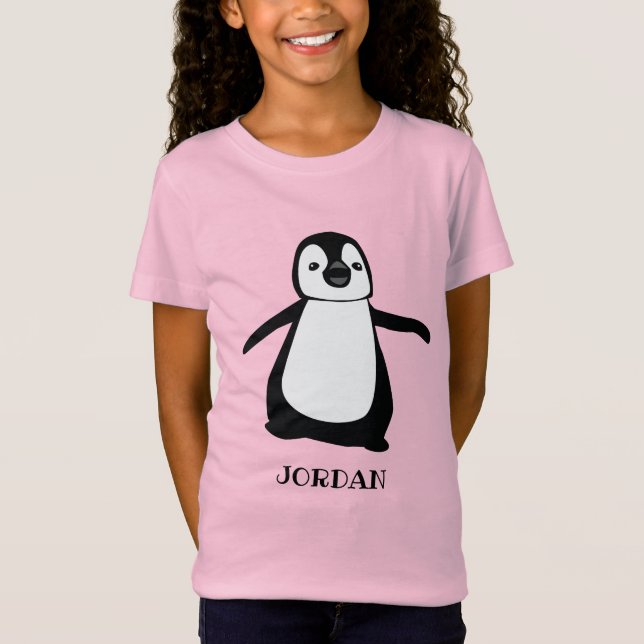 Camiseta Rapariga de ilustração de pinguins fofa personaliz (Frente)