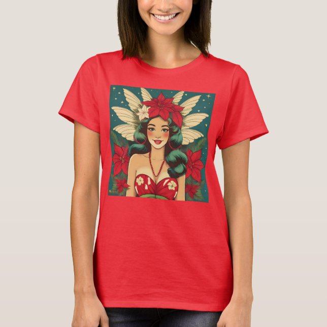 Camiseta Rapariga de Natal Tropical de Retro (Frente)