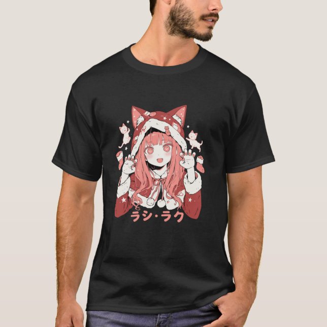 Camiseta Rapariga de Natal Waifu Kawaii Japão Holida (Frente)