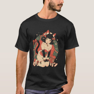 Camiseta Rapariga de Natal Waifu Kawaii Japão Holida