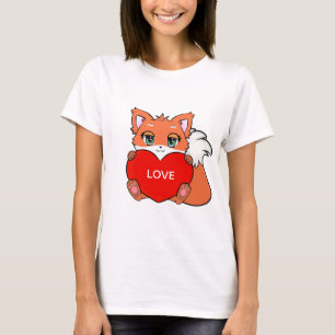 Camiseta Rapariga de Raposa Fofa com Coração