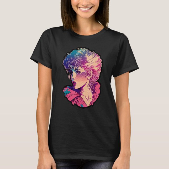 Camiseta Rapariga de Retro com Fio de Combinação de Cabelos (Frente)