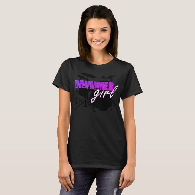Camiseta Rapariga do Drummer - Texto roxo e branco (Frente Completa)