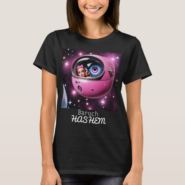 Camiseta Rapariga do Espaço Rosa nas estrelas (Frente)