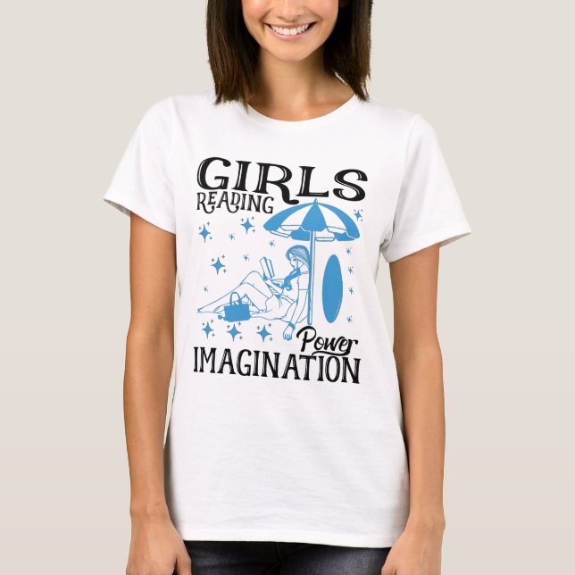 Camiseta Rapariga do livro tee lendo imaginação de poder (Frente)