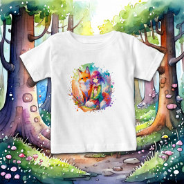 Camiseta Rapariga e Raposa bonito de Aquarela
