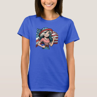 Camiseta Rapariga nas Cores Americanas e Bandeira