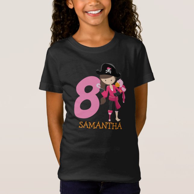 Camiseta Rapariga Papagaio 8ª Festa de aniversário pirata T (Frente)