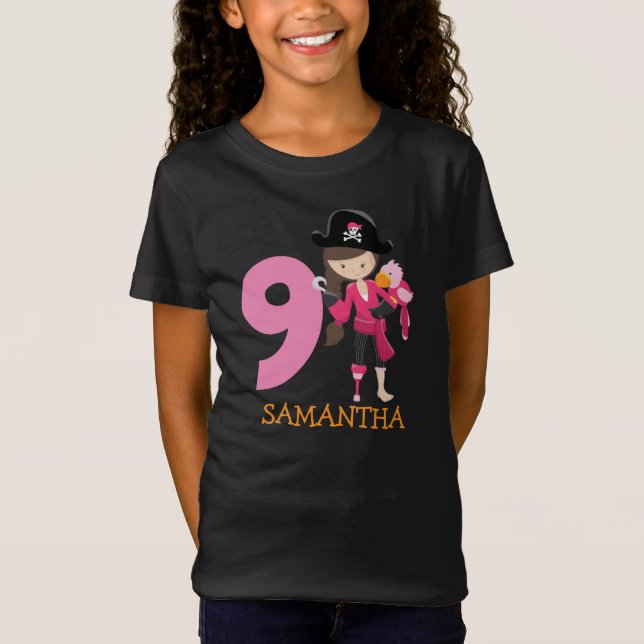 Camiseta Rapariga Papagaio 9ª Festa de aniversário pirata T (Frente)