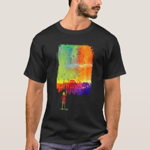 Camiseta Rapariga Pintou Uma Foto Safari Na Parede Com Elef