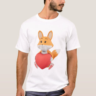 Camiseta Rapariga raposa 3D encantadora com coração vermelh