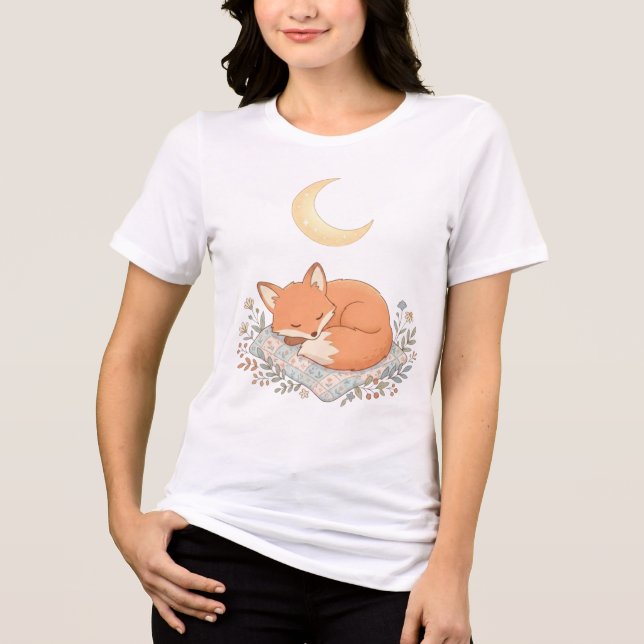 Camiseta Rapariga Raposa Adormecida em Colcha sob Lua Cresc (Frente)