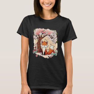 Camiseta Rapariga-Raposa Flor de Cerejeira Estética Japones