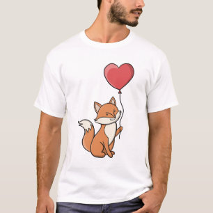Camiseta Rapariga raposa fofa segurando um balão vermelho e
