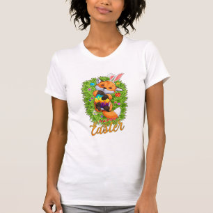 Camiseta Rapariga Raposa Orelhas de Coelho Feliz Páscoa Rap